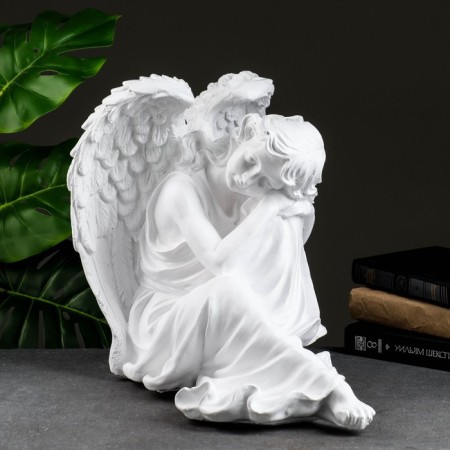 Figure "Angel Girl sitting" Big, white 28x45x37cm-3