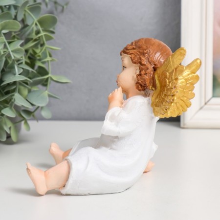 Souvenir Polystone "Angel in a white dress, sits" golden wings mix 10x9x13 cm-4