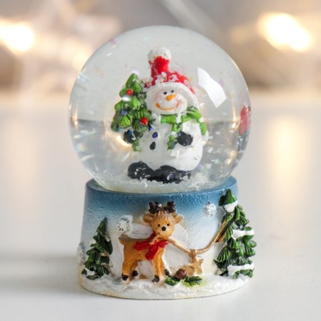 Souvenir Polystone Water Ball "Snowman with a Christmas tree and deer" 4.5x4.5x6.5 cm-5