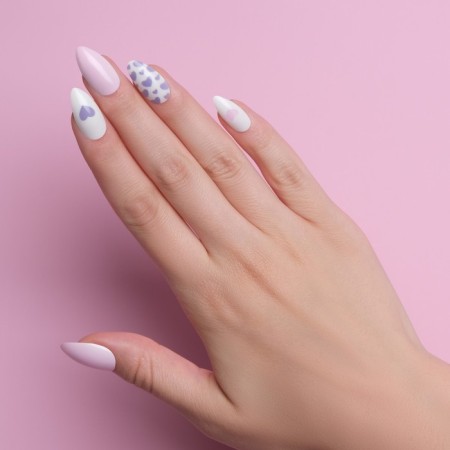 Follow nails, 24 pcs, with adhesive plates, almond shape, white/pink/lilac color-11