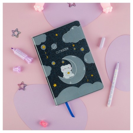 Note book A5 80 sheets in a line, light, leatherette, Meshu "Cutestar", removable plastic cover with design, panton, whitewash, block offset