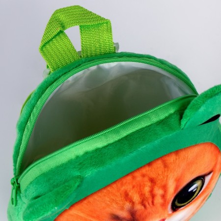 Baby backpack for a girl "cat", plush, green color-4
