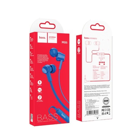 Hoco M86 headphones, wired, vacuum, microphone, jack 3.5 mm, 1.2 m, blue-4
