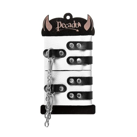 The shackles of Pecado BDSM, soft, with two straps, with eyelets, genuine leather, white-black-5