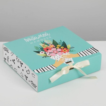 Gift folding box, packaging, “beloved mother”, 20 x 18 x 5 cm, without tape-1