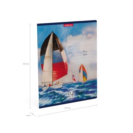 Notebook 24 sheets in the Erichkrause Regata de Vela cage, cover shaking cardboard, offset block, whiteness 100% whiteness, mix-8