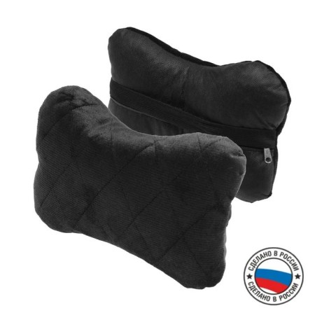 Pillow car bone, on the headrest, velor, black, rhombus, 16x24 cm-1