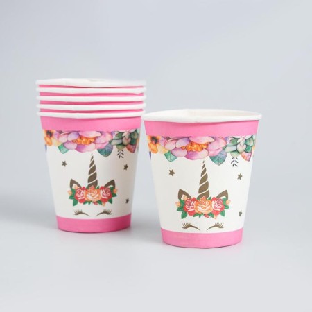 Set of dishes "Happy Birthday", unicorn, pink color-1