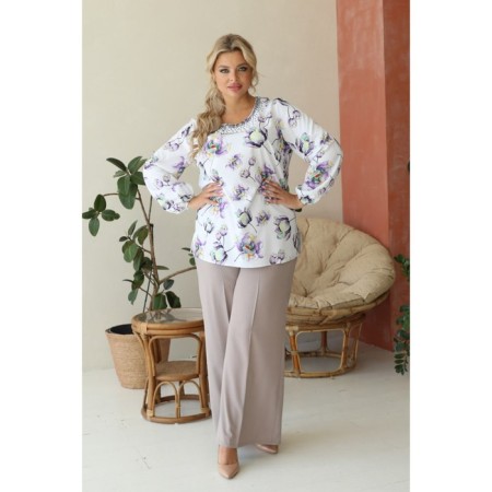 Female blouse, size 52, white, purple color-9