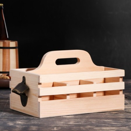 Box for beer 27 × 18 × 18.5 cm with an opener, under 6 bottles, wooden-1