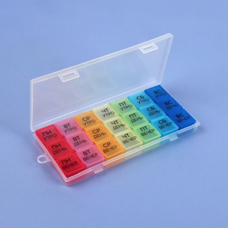 Airman - Organizer "Week", removable cells, morning/day/evening, 19.2 × 8.5 × 2.1 cm, 7 containers of 3 sections, multi -colored-3
