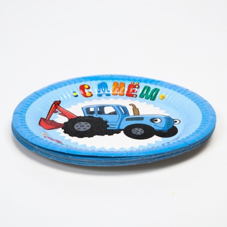 Paper plate "Happy Birthday!", 18 cm, blue tractor-2