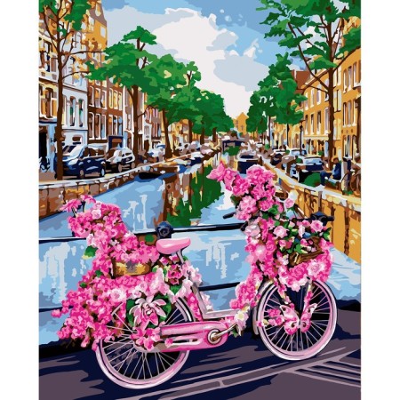 Picture on numbers on canvas with a subframe of “Bicycle in Amsterdam”, 40 x 50 cm-1