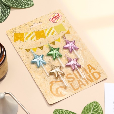 Set of candles for the cake, 5 pcs "sea stars", multi -colored-3
