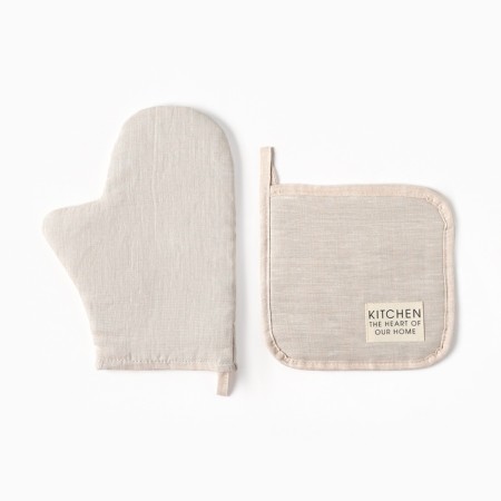 Set of kitchen. Ethel "Magnifica": mittens 20x28 cm, take 19x19 cm, flax 100%, 180 g/m2-1