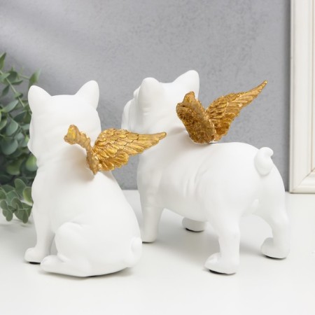 Polystone souvenir "Bulldogs with wings" white set 2 pcs 16.5x10.5x13.5 16.5x111.5x18.5 cm-4