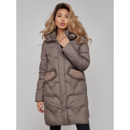 Coat insulated winter female, size 52, brown color-8