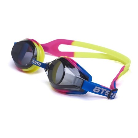 ATEMI M105 swimming glasses, silicone, blue/pink/yellow color