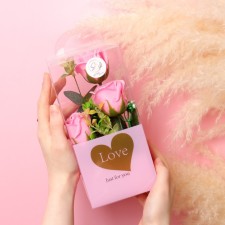 Soap roses in a box, pink, set 3 pcs