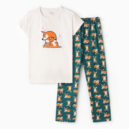Home female "Corgi" (T -shirt/pants), white/green color, size 44-4