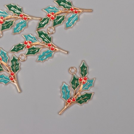 Decor for creativity metal, enamel "Branch of mountain ash" 3.3x1.9 cm