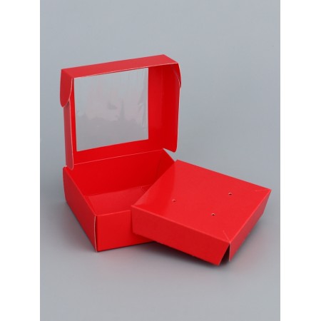 Jewelry box with PVC window 8 x 8 x 3 cm, red-2
