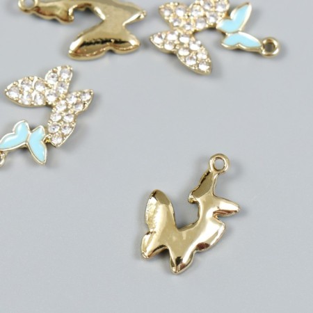 Decor for creativity metal, enamel, rhinestones "Two butterflies" silver, blue 1.4x2.2 cm-1