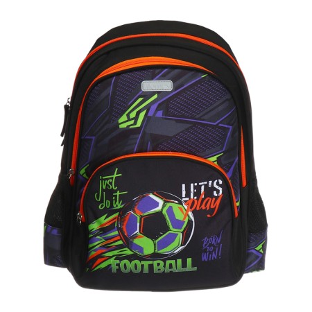 School backpack 38 x 27 x 17, ergonomic back, Devente Attomex Basic, Football, Black 7033442-2