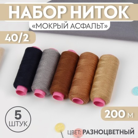 Set of thread "Wet asphalt", 40/2, 200 m, 5 pcs, color colorful color