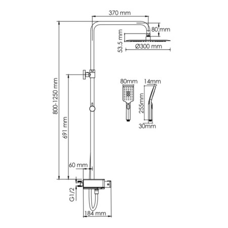 The shower system Wasserkraft A114.160.130.cb Thermo, tropical shower, thermostat, black/chrome 101151-4