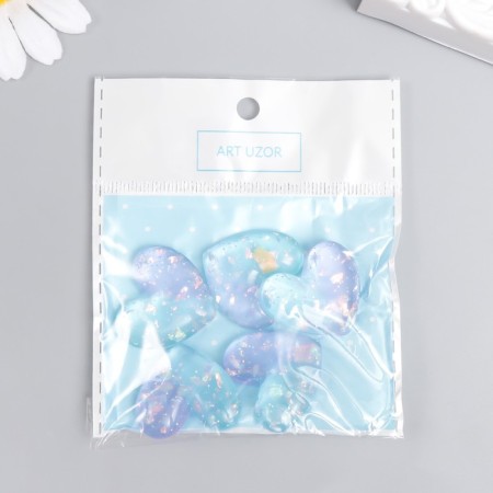 Decor for creativity plastic "Hearts with glitter" lilac-blue 2.8x2.4 cm-3