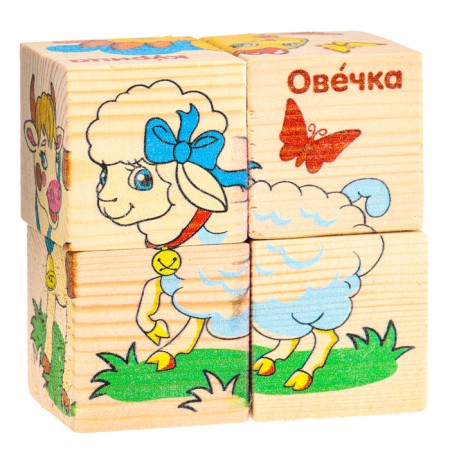 Кубики деревянные «Животные фермы», набор 4 шт.-3