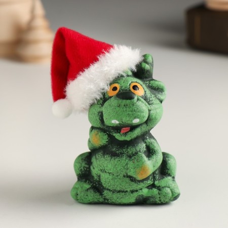 Souvenir ceramics "Green clay dragon in the New Year's cap" 6.5x5.3x8 cm