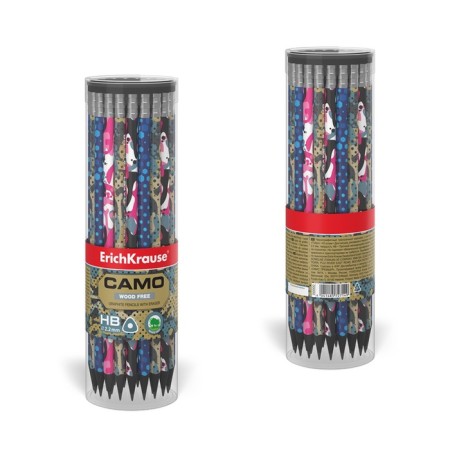 Chernographic pencil with Erichkrause "Camo", HB, Grifel D = 2.2 mm, plastic, three -sided in a tube, mix-7