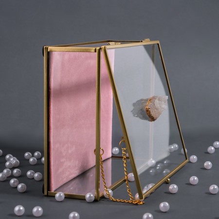 Organizer for storage "Crystal", with a lid, glass, 1 section, 20 × 16.8 × 9 cm, the color is transparent/copper/pink-6