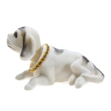 Dog on a car panel shocking his head, large, white color-1