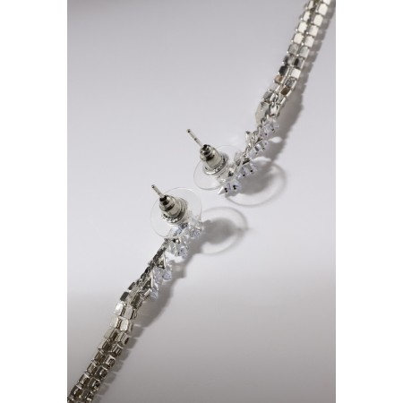 Hanging earrings with rhinestones “drops” two threads, white color in silver, 15.8 cm-4