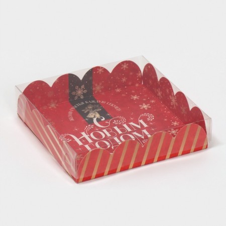Box for confectionery products with PVC lid "Retro", 13 x 13 x 3 cm, new year-1