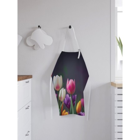 Apron kitchen with a photo print "Spring tulips", adjustable, size OS-1