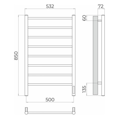 Terminus heated towel rail "Aurora" P8, 500x850 mm, chrome-3