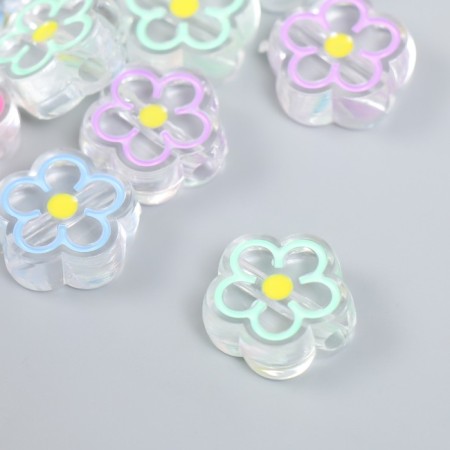 Busina Plastic "Flower with colored stupe" gloss mix 2x2x0.8 cm-1