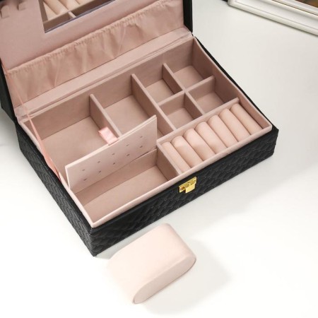 Casket to the leatherette for jewelry "with sequins" black 7.5x22x15 cm-2
