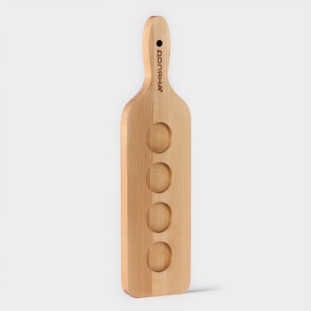 Board for serving with a handle, 35 × 9 × 1.8 cm, 4 shots, diameter of cells 3.9 cm, with impregnation, birch-1