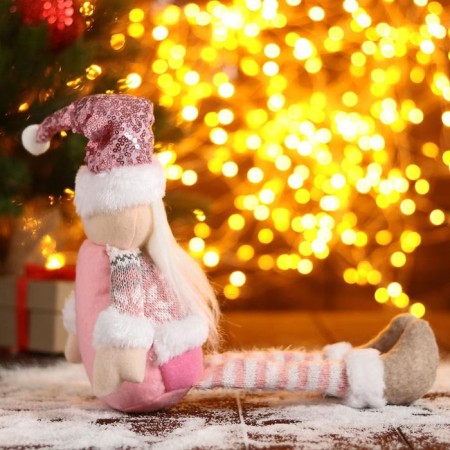 Soft toy "Santa Claus in a rose cap-free legs" 11x37cm, white-pink-3