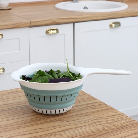 Folding colander with a flex handle, 1.3 l, 35.5 × 19 × 10.7 cm, sea wave color-1