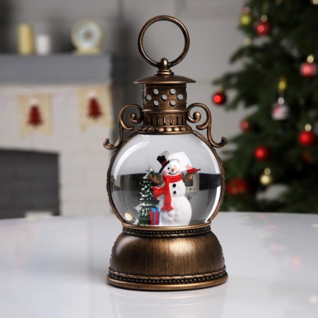 LED figure "Lantern with a snowman" 11 × 19 × 11 cm, plastic, AAX3 batteries (not in the kit), USB, glow warm white-1