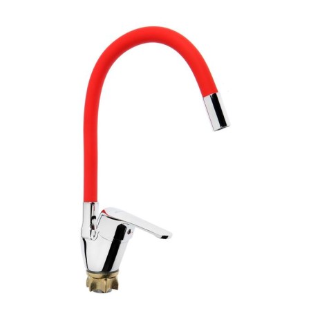 Accoona A4844N kitchen mixer, single -leaf, silicone spout, silumin, red/chrome