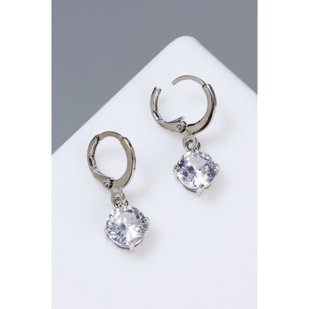 Earrings with bloom rhinestones hanging, white color in silver-5