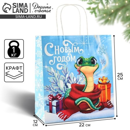 Package Gift New Year's "Snake 2025", white craft, 22 x 25 x 12 cm