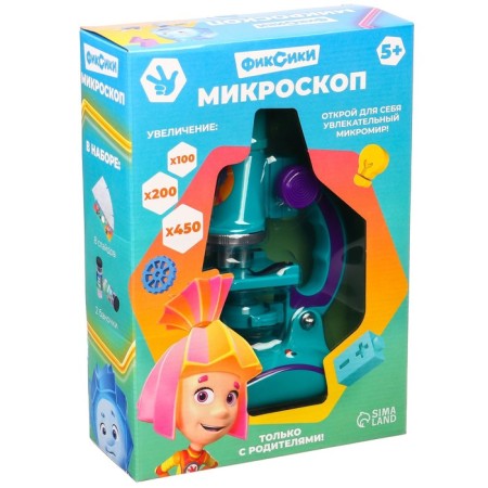 Microscope fixiki with a set for research, light, mix-4